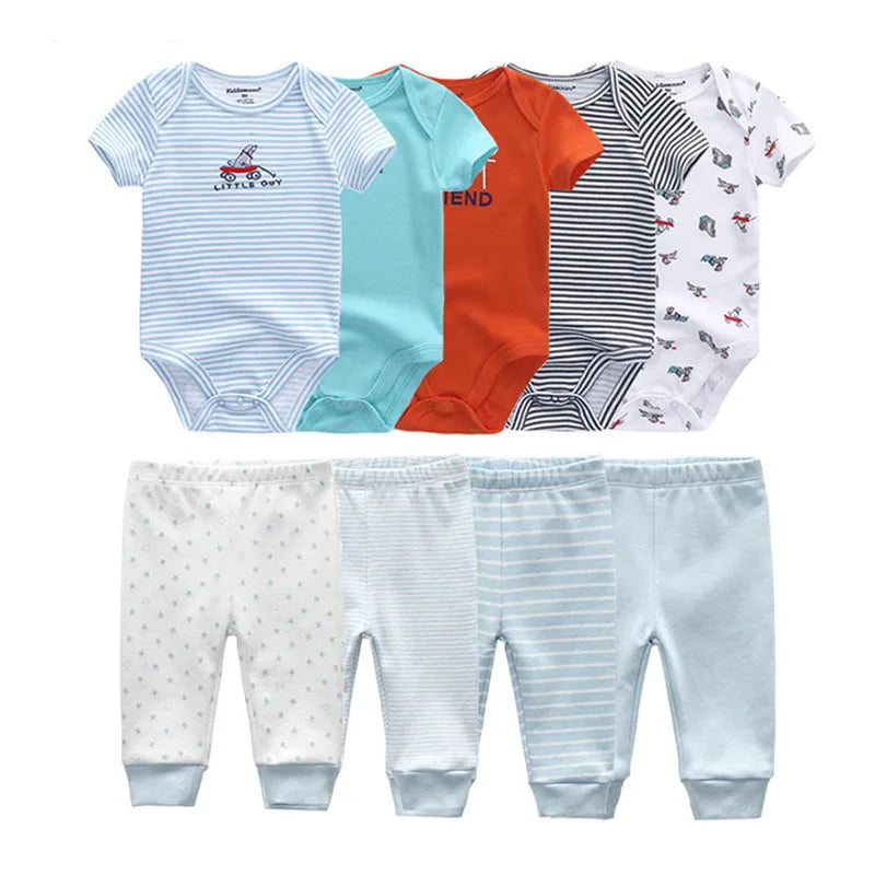 9 Pcs/Lot Unisex Newborn Bodysuits+Pants Clothing Sets Cartoon Cotton Baby Boy Girl Clothes