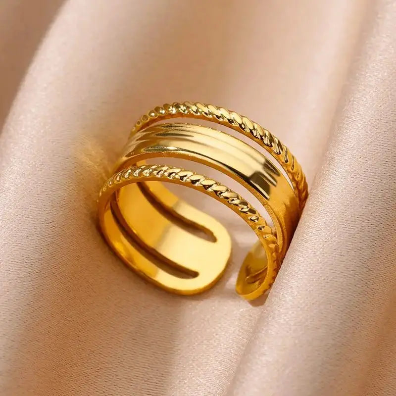 Stainless Steel Rings for Women Gold Color Geometric Multi Layer Opening Finger Ring New In Fashion Wedding Party Jewelry Gift