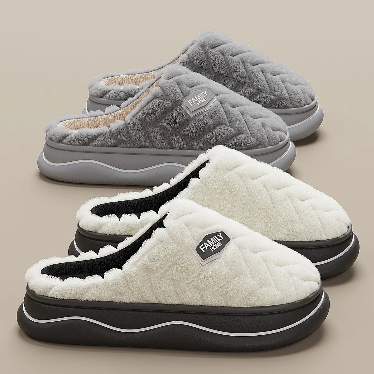 Winter Couple Style Basic Design Women Plush Slippers Non-slip Warm Thick Furry Men Home Cotton Shoes