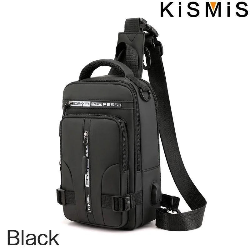 KISMIS Men's Multifunction  Messenger Bag Shoulder Cloth Chest Bags Crossbody Casual Man USB Charging Handbag
