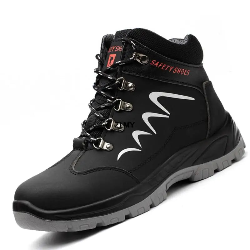 ZLMY Men Steel Toe Shoes High Top Work Boots Indestructible Safety Shoes Man Puncture-Proof Work Sneaker Winter Safety Boots Men