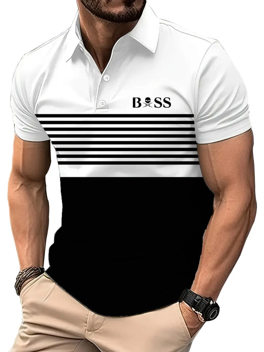 2024 Golf Wear Men Fashion Short -sleeved Striped Stamps Poloshan Casual Lapel POLO Shirt Men's Clothing Tops