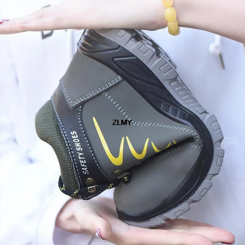 ZLMY Men Steel Toe Shoes High Top Work Boots Indestructible Safety Shoes Man Puncture-Proof Work Sneaker Winter Safety Boots Men