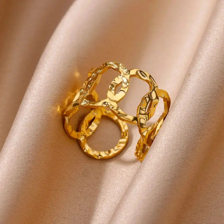 Stainless Steel Rings for Women Gold Color Geometric Multi Layer Opening Finger Ring New In Fashion Wedding Party Jewelry Gift