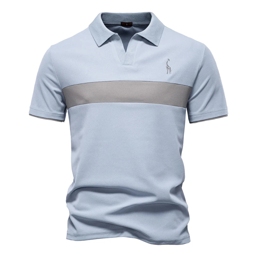 AIOPESON Men's Summer V-Neck Striped Polo Shirt Breathable Slim Fit Polo Shirts for Men Lightweight Casual Athletic Polo