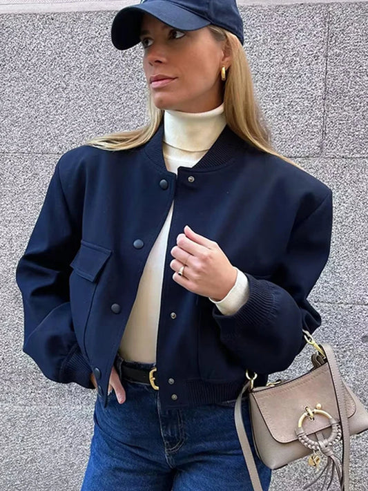 New Spring Bomber Jacket For Women Solid Stand Collar Long Sleeve Racing Jackets Female Fashion Pockets Lady Street Coats Tops