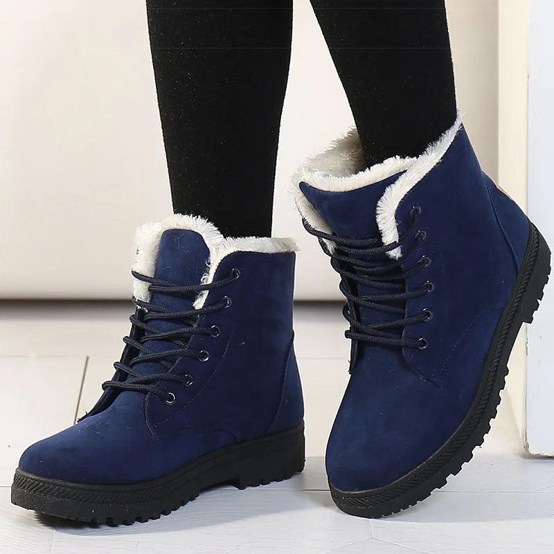 Women Boots Warm Fur Ankle Boots For Women Winter Boots Black Heels Snow Botas mujer Elegant Woman Heeled Shoes Winter Shoes
