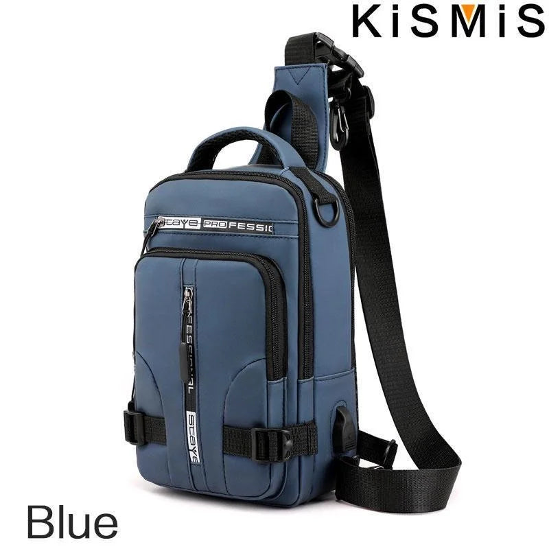 KISMIS Men's Multifunction  Messenger Bag Shoulder Cloth Chest Bags Crossbody Casual Man USB Charging Handbag