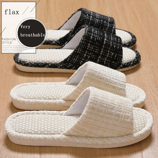 Linen Slippers For men's Home Indoor Soft Soled Quiet And Non Slip All Season Household Cotton And Linen Slippers