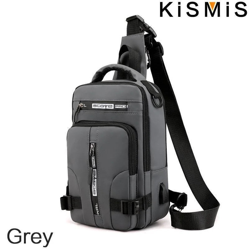 KISMIS Men's Multifunction  Messenger Bag Shoulder Cloth Chest Bags Crossbody Casual Man USB Charging Handbag