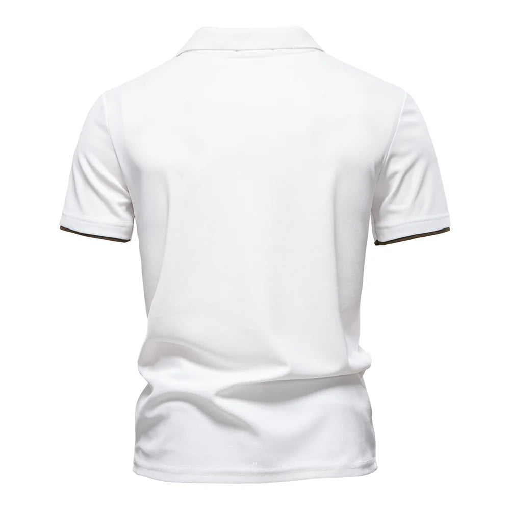 AIOPESON Men's Summer V-Neck Striped Polo Shirt Breathable Slim Fit Polo Shirts for Men Lightweight Casual Athletic Polo