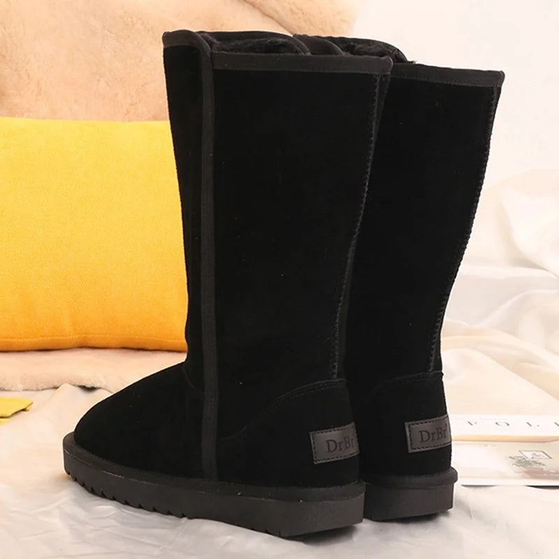 Women Classic Ladies Girls Winter Snow Boots Waterproof Warm Genuine Leather Fur Australia Plus Velvet Knee High  Winter