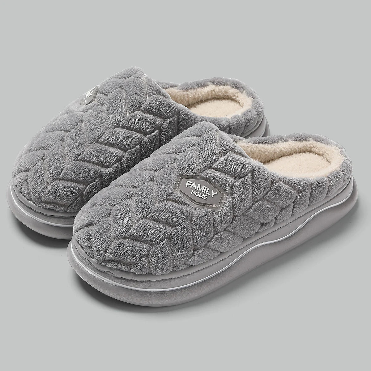 Winter Couple Style Basic Design Women Plush Slippers Non-slip Warm Thick Furry Men Home Cotton Shoes