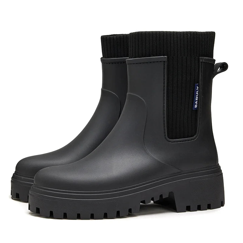 Rain boots women's four seasons fashion outdoor mid-tube waterproof non-slip rubber shoes fashion rain boots with cotton cover
