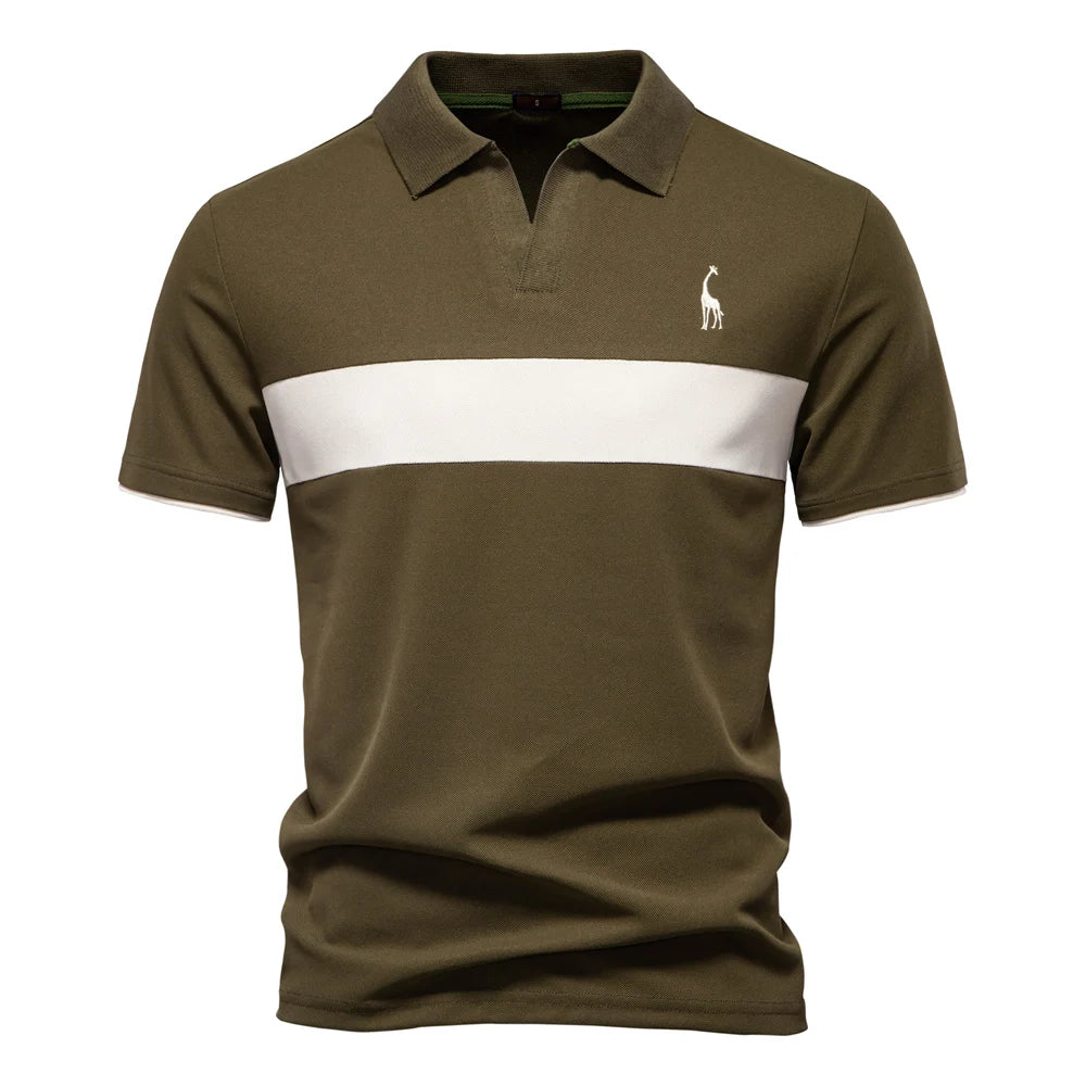 AIOPESON Men's Summer V-Neck Striped Polo Shirt Breathable Slim Fit Polo Shirts for Men Lightweight Casual Athletic Polo
