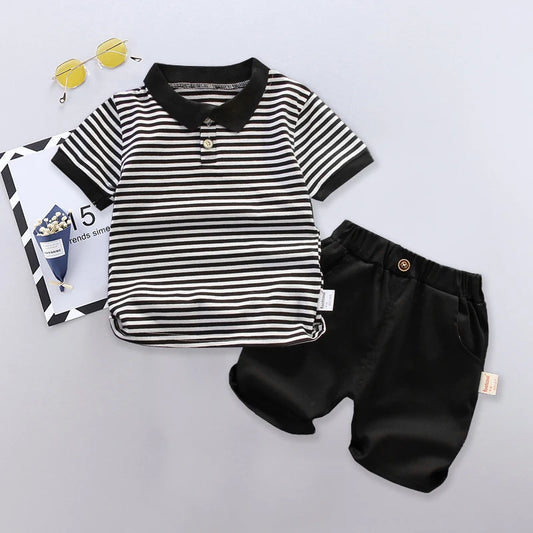 2025 Summer Baby Boys Clothing Set Cotton Striped Polo T-Shirt Shorts 2Pcs Casual Suit Toddler Boys Outfits Kids Tracksuits
