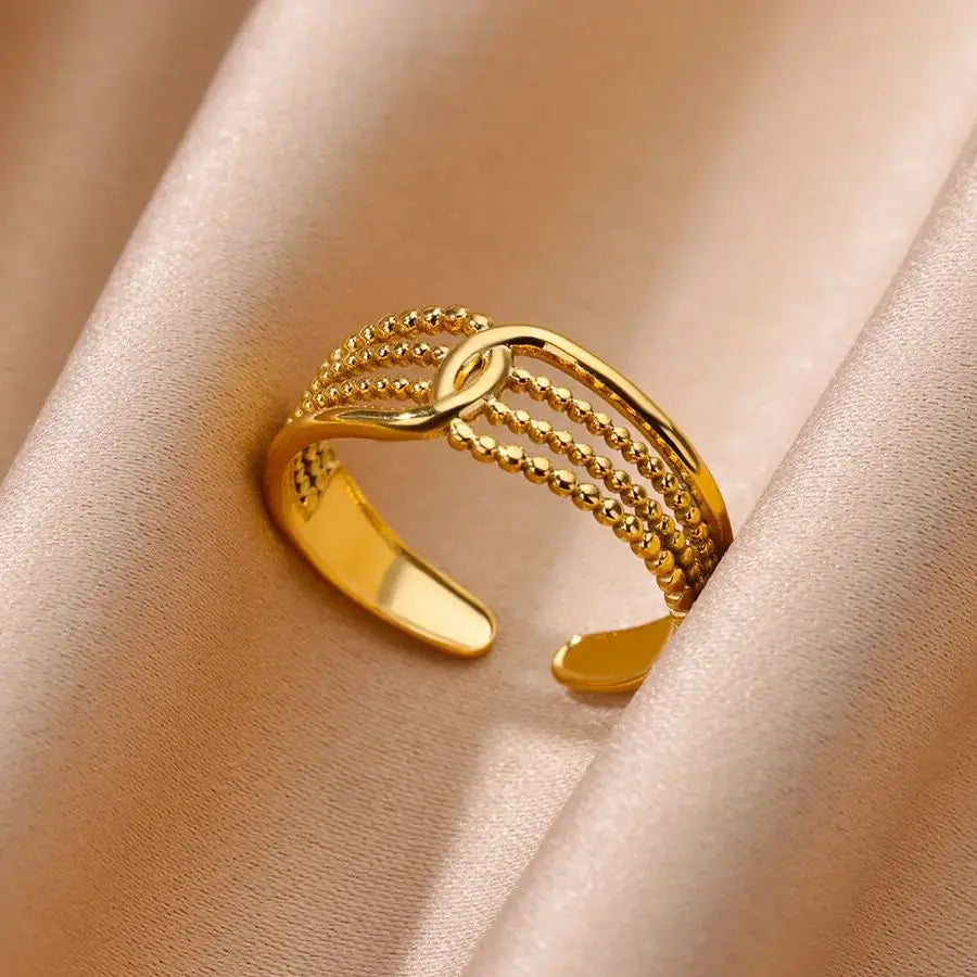 Stainless Steel Rings for Women Gold Color Geometric Multi Layer Opening Finger Ring New In Fashion Wedding Party Jewelry Gift