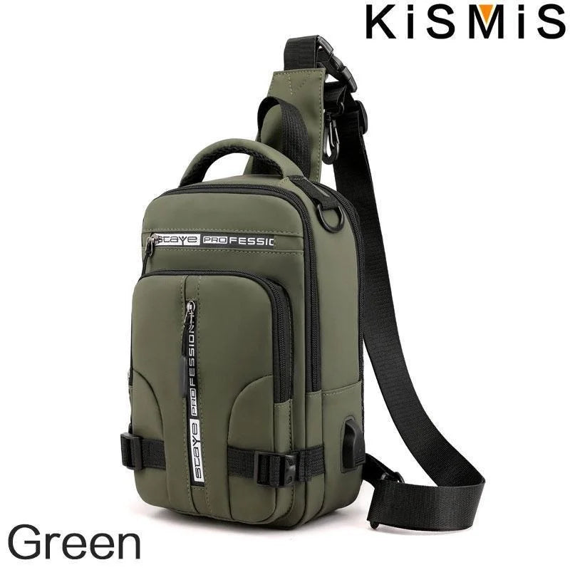 KISMIS Men's Multifunction  Messenger Bag Shoulder Cloth Chest Bags Crossbody Casual Man USB Charging Handbag