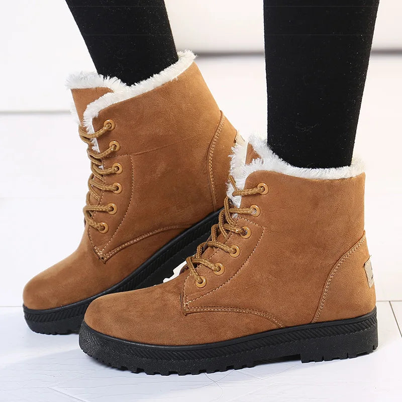 Women Boots Warm Fur Ankle Boots For Women Winter Boots Black Heels Snow Botas mujer Elegant Woman Heeled Shoes Winter Shoes