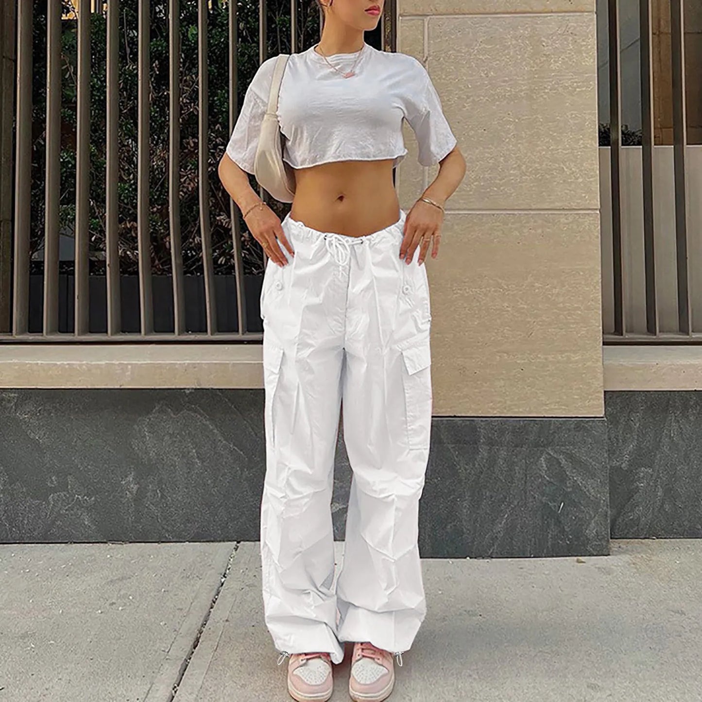 Y2K Clothing Oversized Drawstring Low Waist Parachute Loose Fit Sweatpants Trousers Women Jogger Cargo Pants Streetwear Outfits