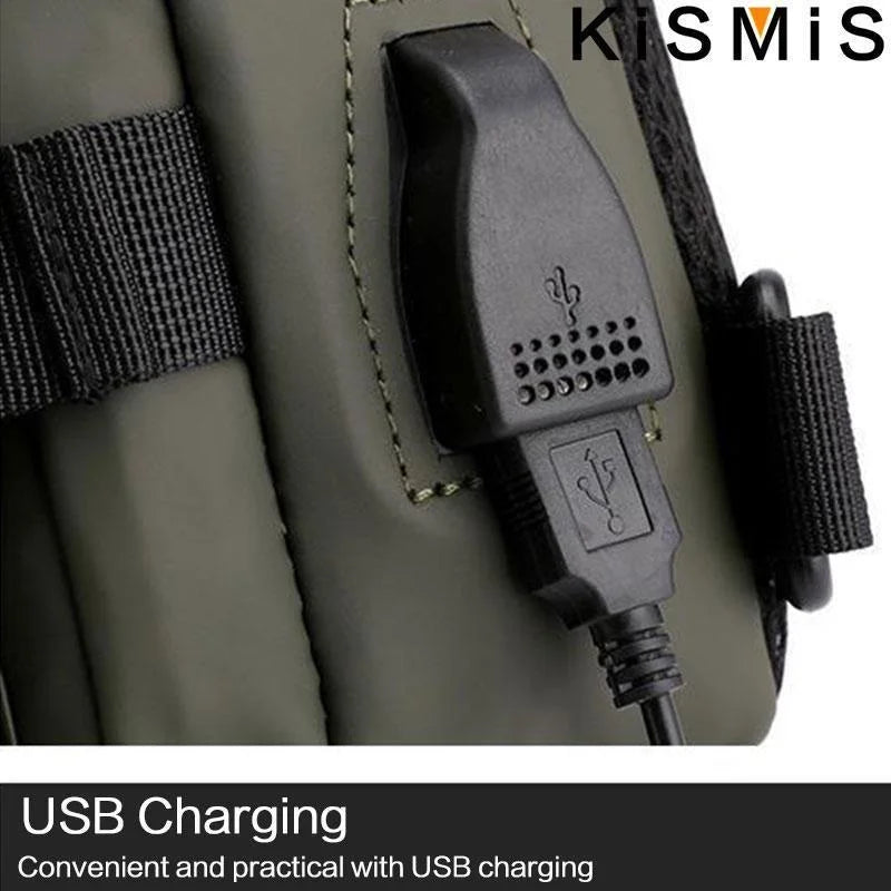 KISMIS Men's Multifunction  Messenger Bag Shoulder Cloth Chest Bags Crossbody Casual Man USB Charging Handbag