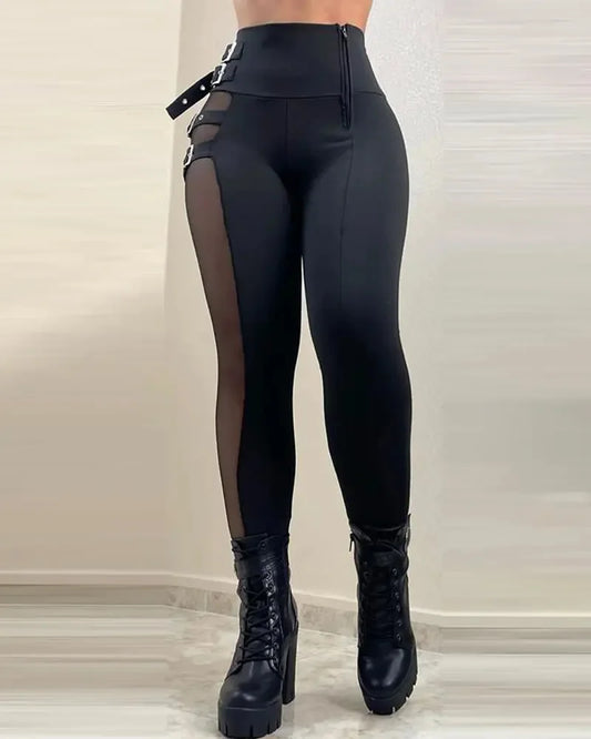 Tight Pants Women Streetwear Spring 2024 Casual Split Rivet Double Breasted Sexy Solid High Waisted Pencil Trousers for Female