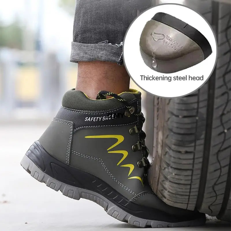 ZLMY Men Steel Toe Shoes High Top Work Boots Indestructible Safety Shoes Man Puncture-Proof Work Sneaker Winter Safety Boots Men