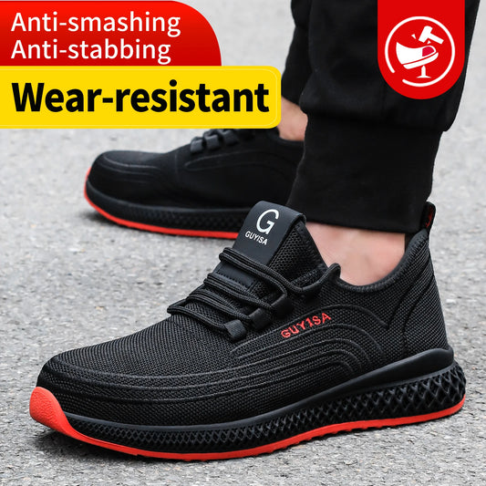 GUYISA men's safety shoes with steel toe caps, anti smashing and anti piercing rubber soles, wear-resistant and soft, long weari