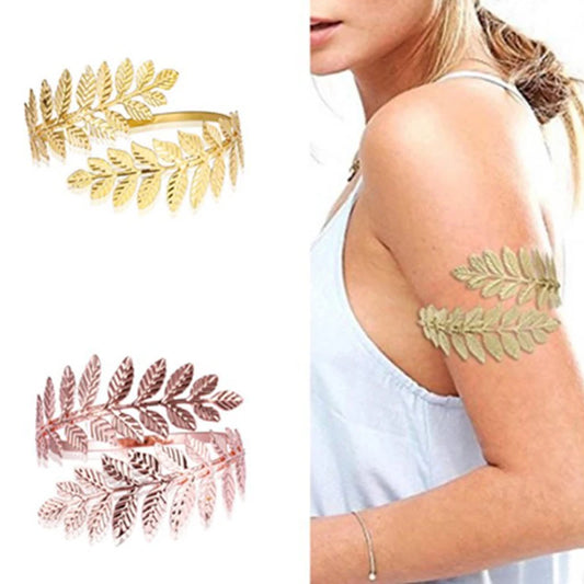 Gold Silver Plated Greek Roman Laurel Leaf Bracelet Armband Upper Arm Cuff Armlet Festival Bridal Belly Dance Jewelry