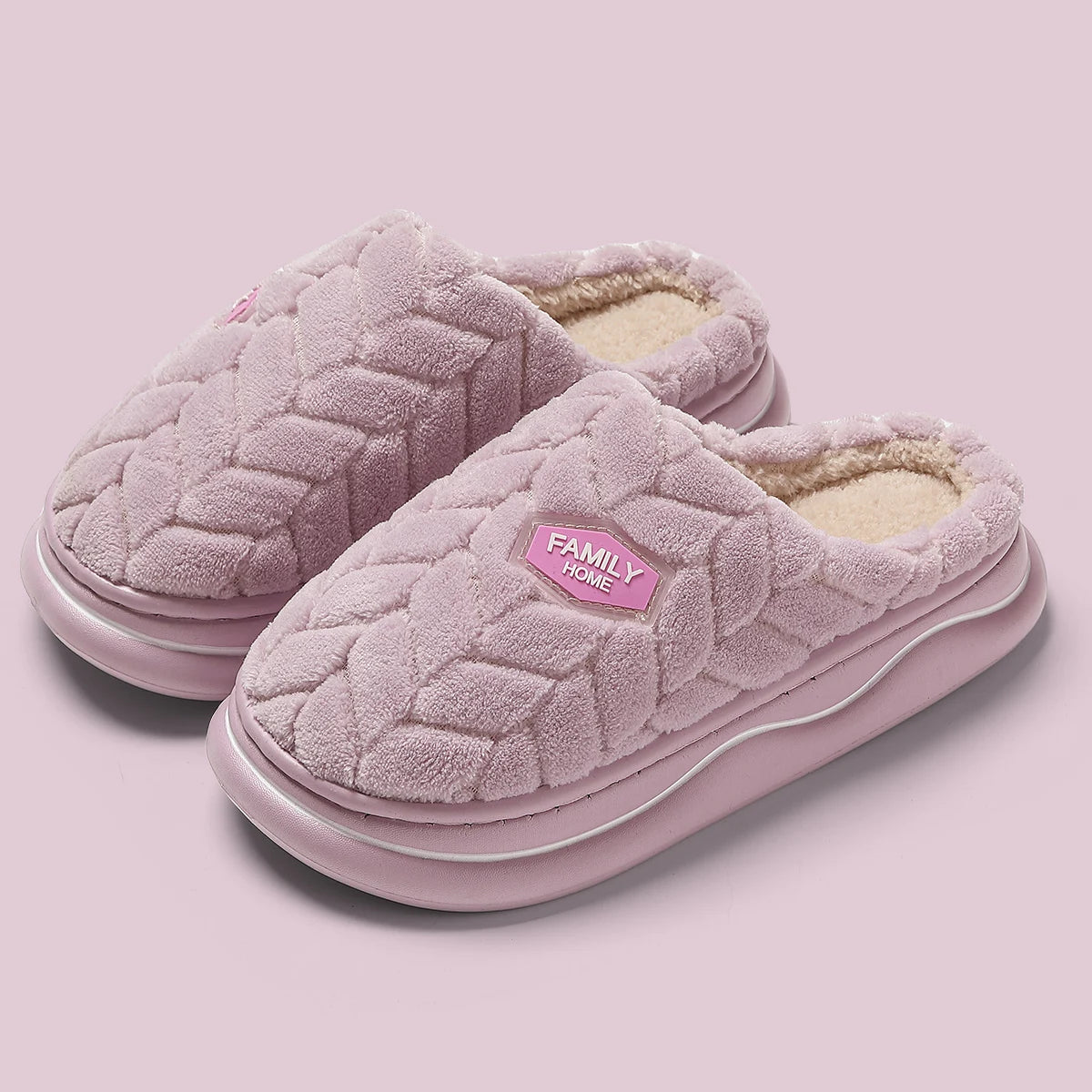 Winter Couple Style Basic Design Women Plush Slippers Non-slip Warm Thick Furry Men Home Cotton Shoes