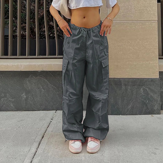 Y2K Clothing Oversized Drawstring Low Waist Parachute Loose Fit Sweatpants Trousers Women Jogger Cargo Pants Streetwear Outfits