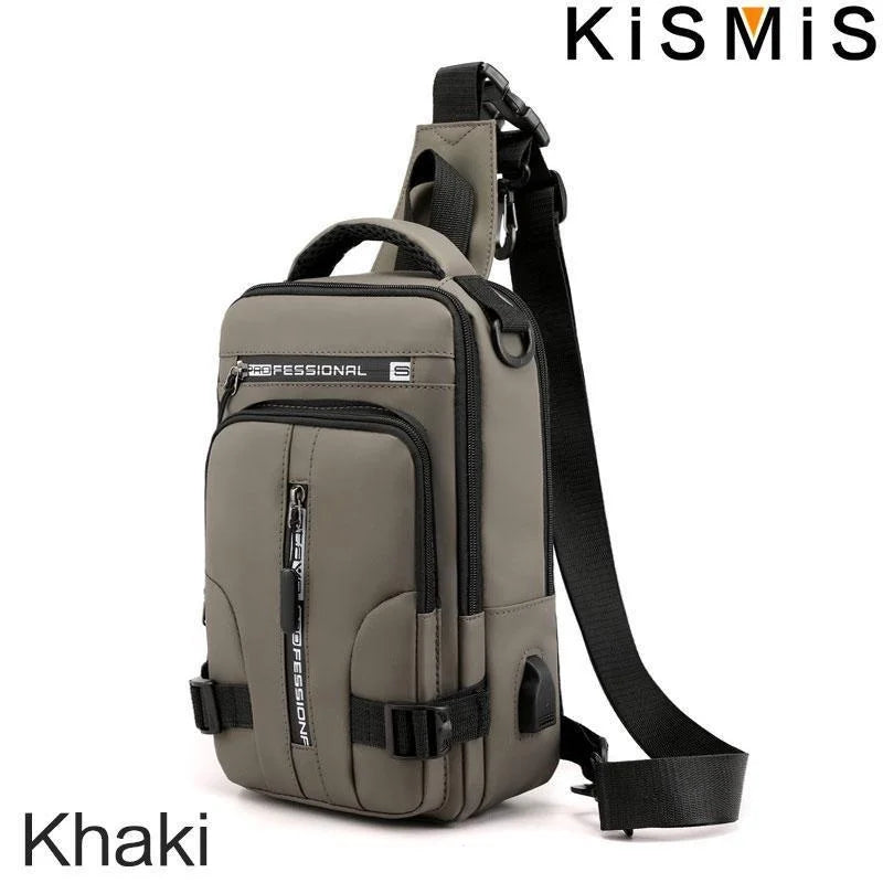 KISMIS Men's Multifunction  Messenger Bag Shoulder Cloth Chest Bags Crossbody Casual Man USB Charging Handbag