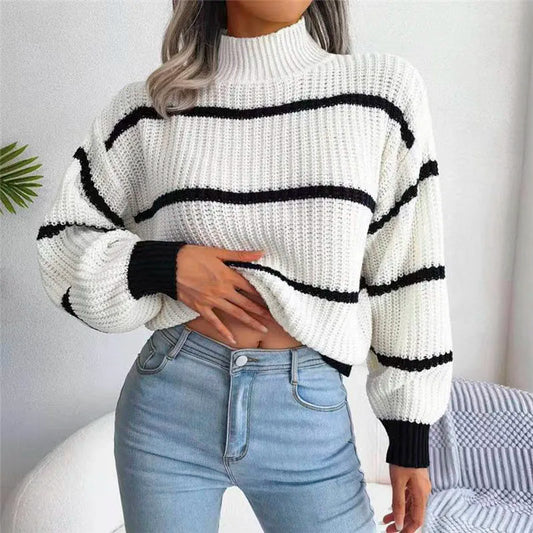 Y2K Fashion Women Sweaters 2023 Autumn Winter New Solid Color Long Sleeved Sweater Loose High Neck Warm Pullover Knitwears Tops
